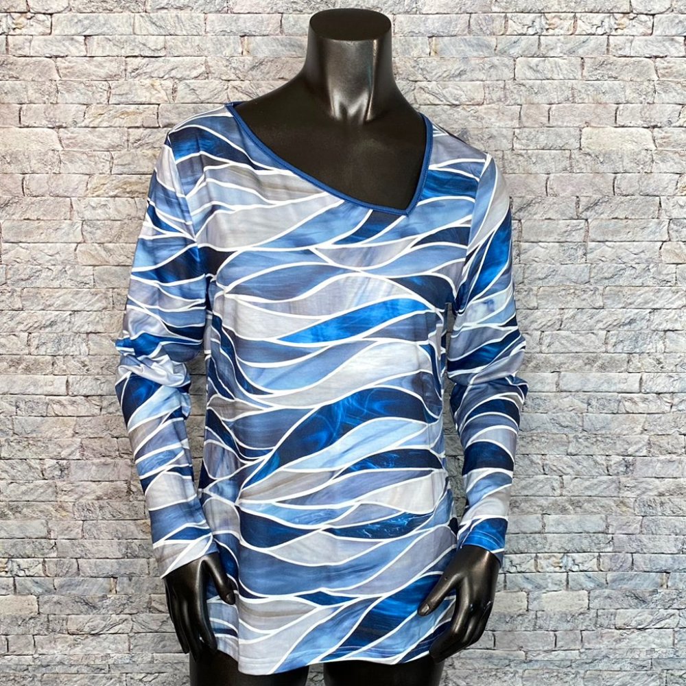Noracora NWT Abstract Print Blouse Size Small Asymmetrical Neckline Long Sleeve - Picture 1 of 7